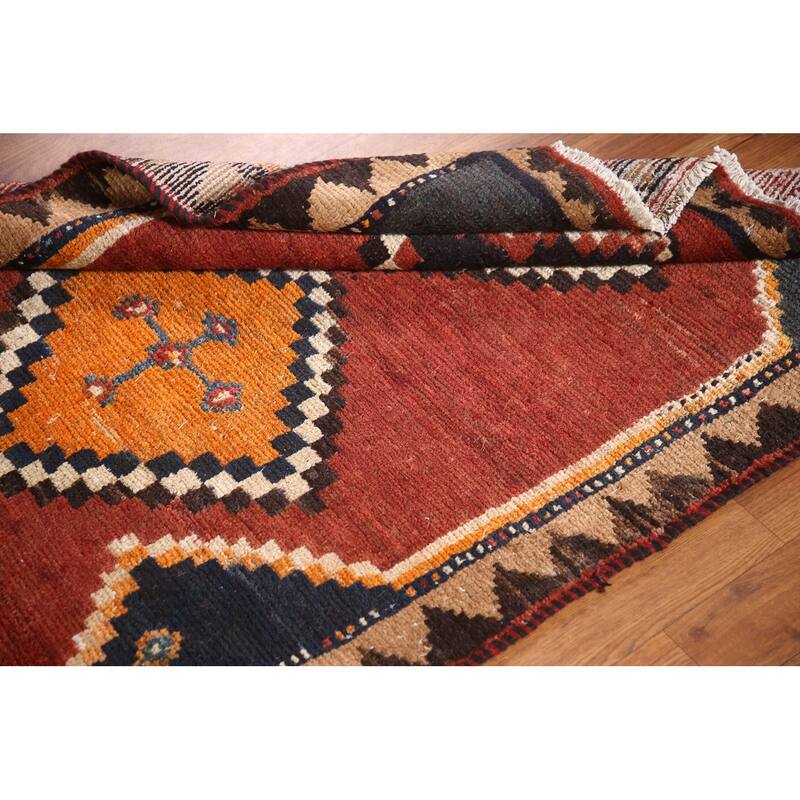 Orange Qashqai Persian Vintage Area Rug Handmade Wool Carpet - 3'3"x 6'1"