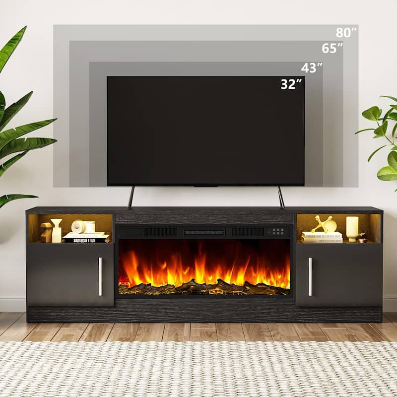 Bossin 70" Fireplace TV Stand with 36" Electric Fireplace, TV Stand for TVs Up to 80", 16 Colors LED Lights/Entertainment Center
