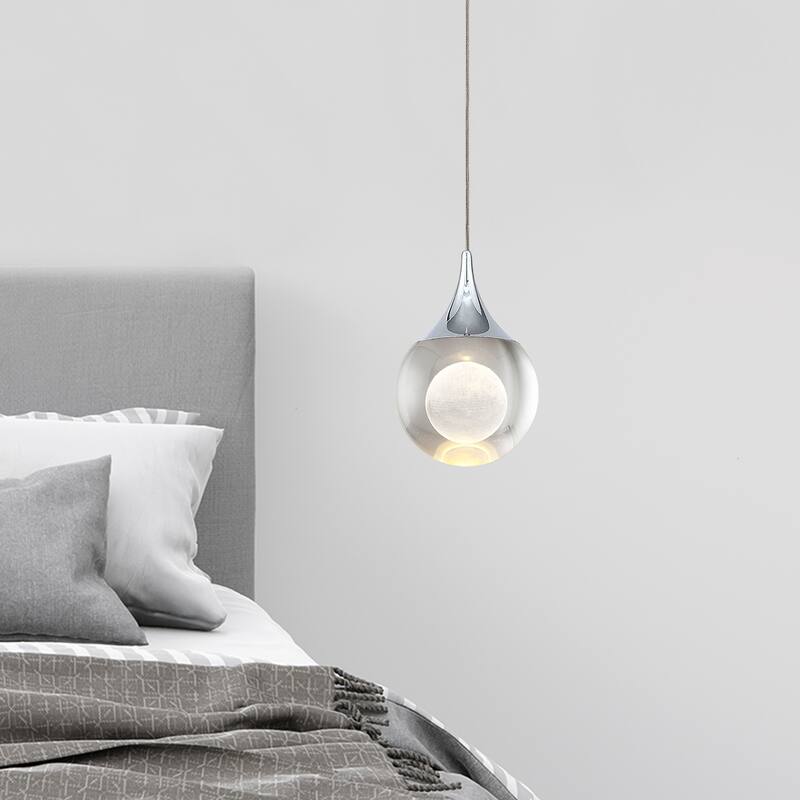 Moon Crystal 1-light Single Globe LED Hanging Pendant Light in Gold/ Chrome/Black/Coffee for Living Room