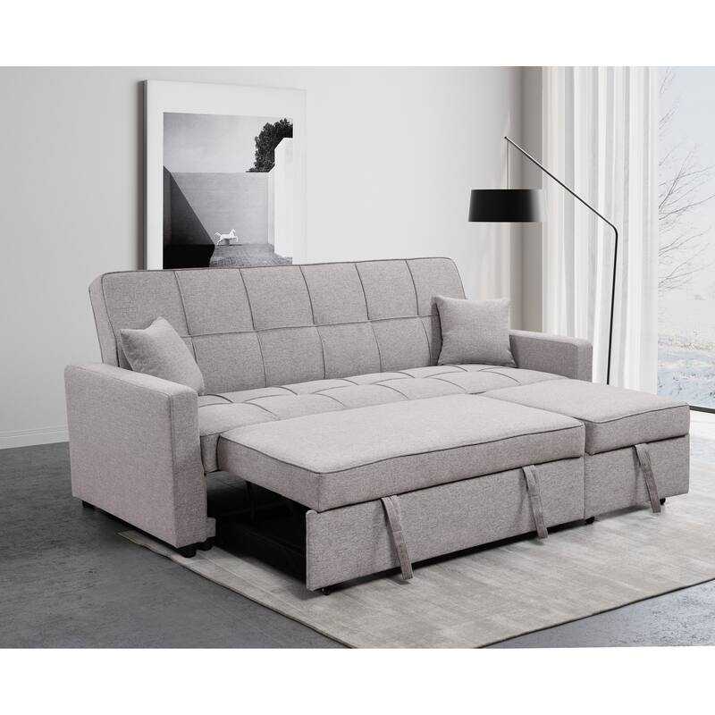 Roomfitters 83" Oversized Upholstered Sofa Bed with Pull-Out Couch Bed & Adjustable Backrest, 3-Seater Convertible Sleeper Sofa - Light Grey