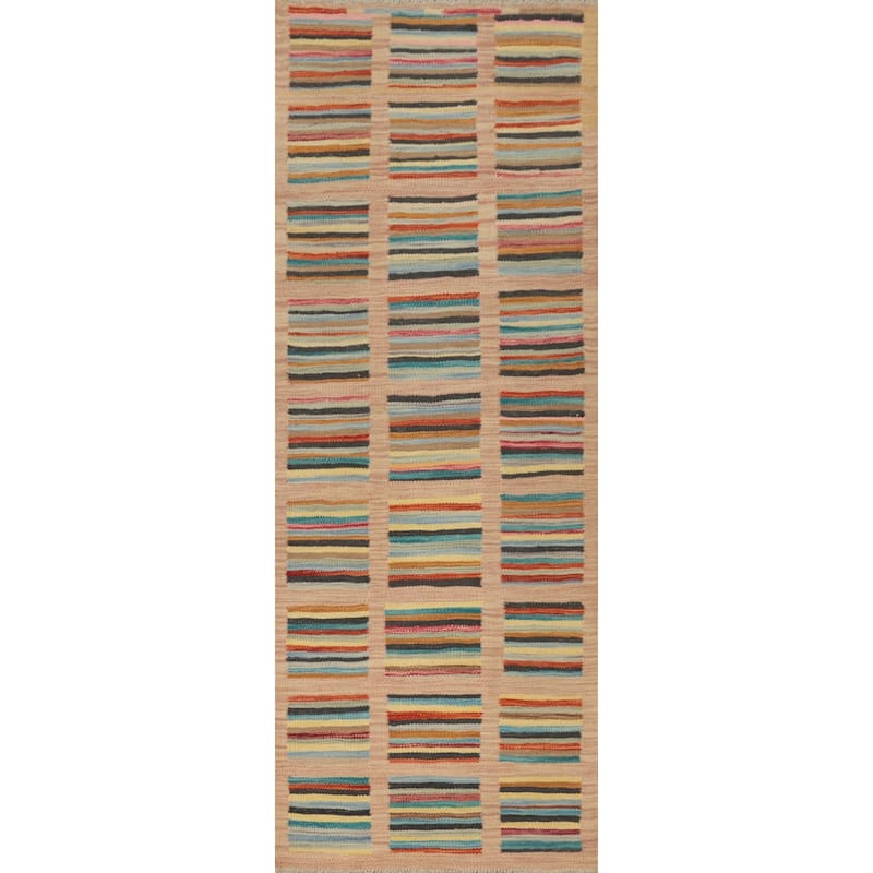Hand Woven Oriental 100% Wool Carpet Southwestern Modern Multi-Colored Kilim Runner Rug - 6' 0'' X 2' 0''