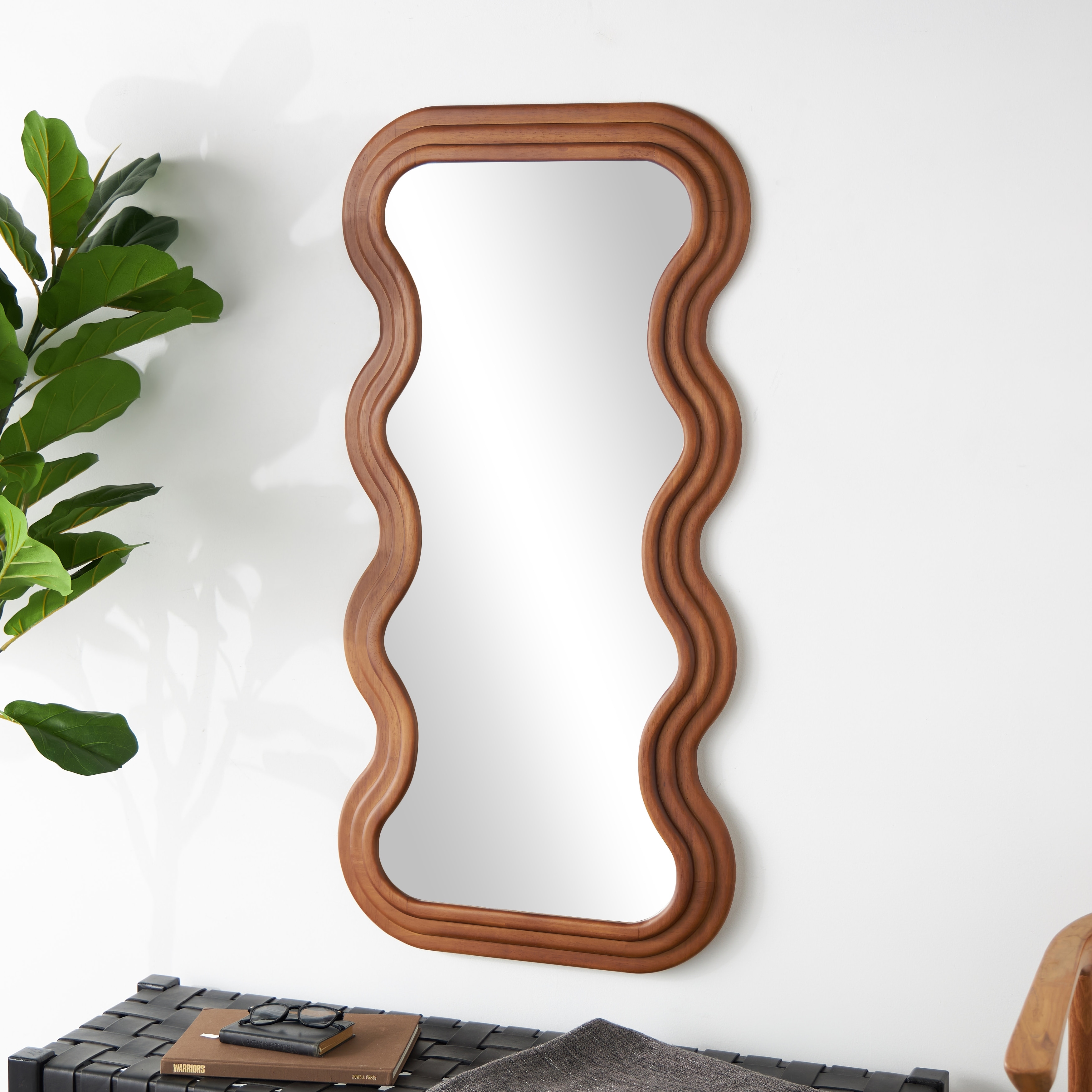 Brown Wood Wavy Room Wall Mirror with Dimensional Carved Frame On Sale Bed Bath Beyond 39045546