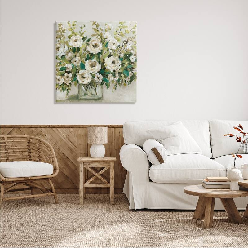Stupell Abstract White Rose Blossom Bouquet Floral Vase Canvas Wall Art
