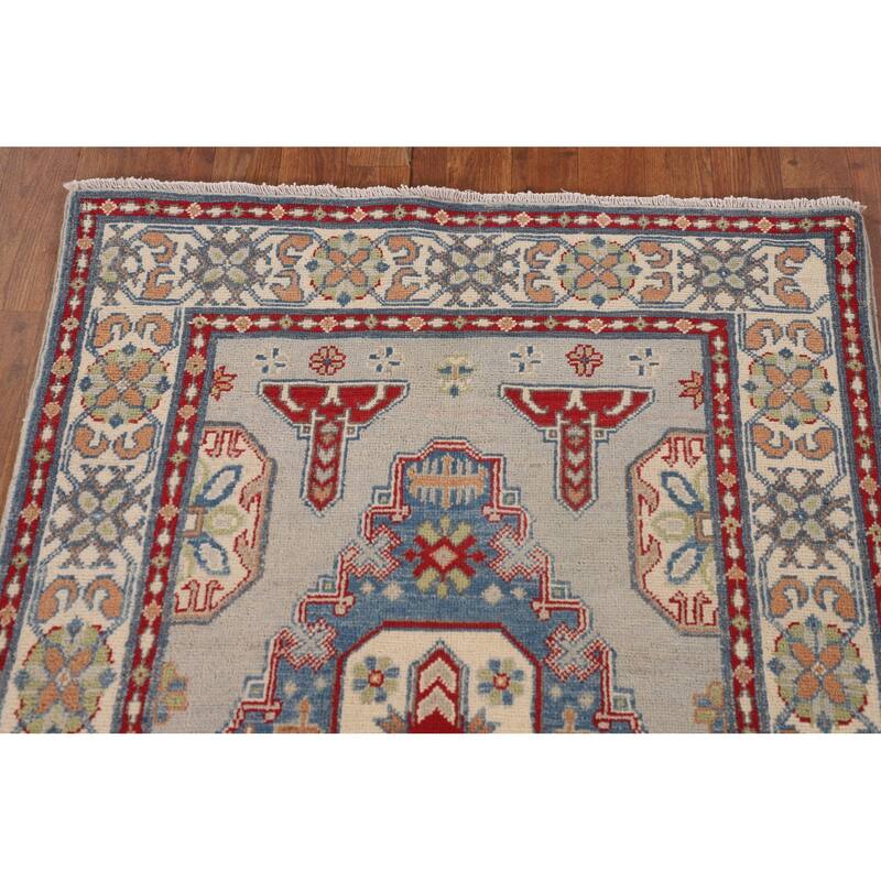 Grey Kazak Oriental Accent Rug Handmade Wool Carpet - 3'1"x 4'10"