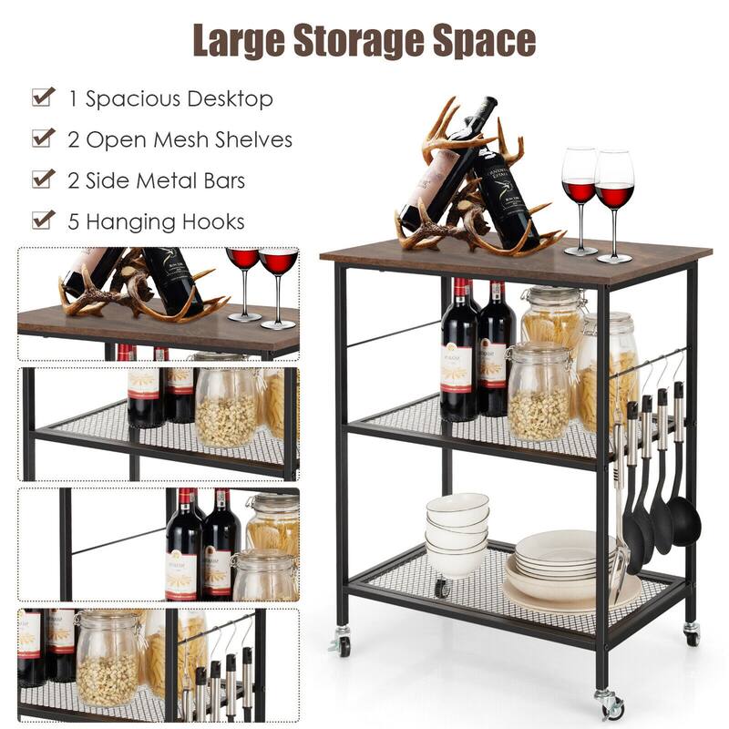 Gymax 3-Tier Kitchen Serving Cart Utility Standing Microwave Rack w/ - See Details
