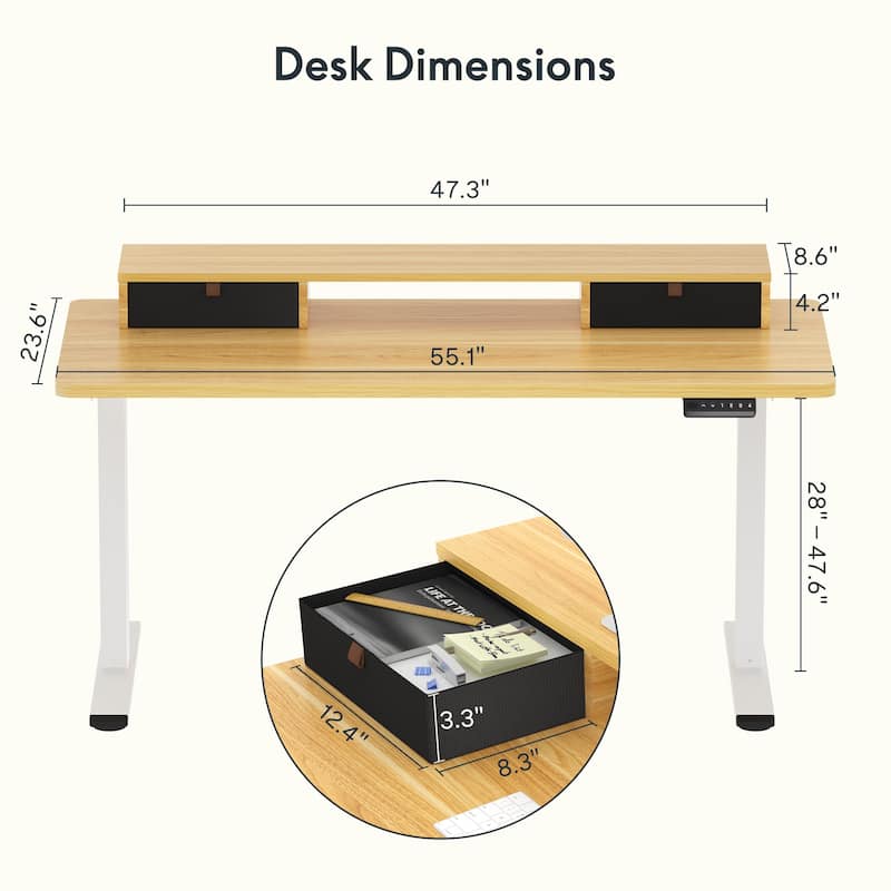 FlexiSpot 48"x24"/55"x24" Ergonomic Height Adjustable Standing Desk with 2 Drawers, Monitor Stand Computer Desk