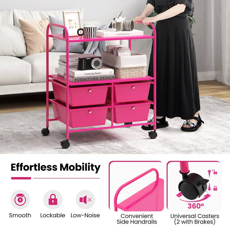 Gymax Rolling Storage Cart w/4 Drawers & 2 Shelves Multipurpose