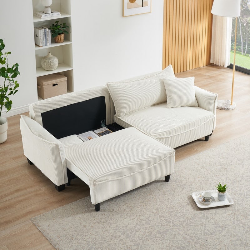 154.32" Corduroy Three-Seater Upholstered Sofa Bed