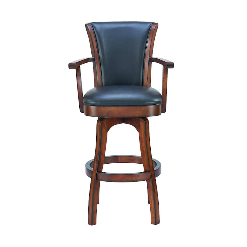 Raleigh Grey Faux Leather & Black Wood Swivel Bar/Counter Stool with Arms