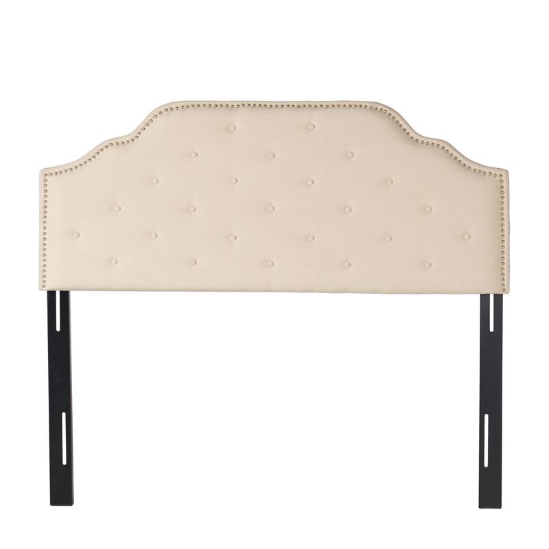 Queen Size Tufted Upholstered Headboard with Adjustable Height and Nailhead Trim