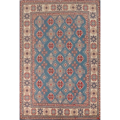 Blue Geometric Kazak Area Rug Handmade Traditional Wool Carpet - 8'2" x 11'6"