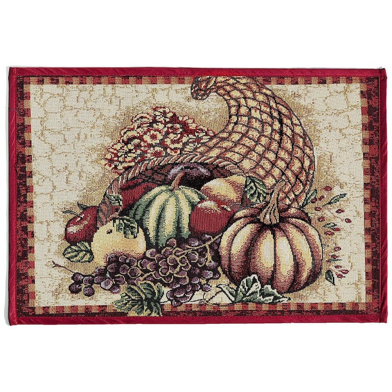 Violet Linen Fall Harvest Collection - Tapestry Pumpkins and Autumn Leaves Design - 19" X 27" Area Rug - 19" x 27" - Cornucopia