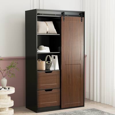 71-inch High wardrobe and cabinet , Clothes Locker，classic sliding barn door armoire