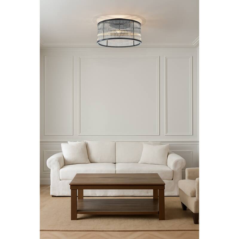 Modern Glam Black / Antique Bronze 4/10-Light Glass Drum Flush Mount Contemporary Ceiling Light For Living Room Entryway - W16'' - Matte Black