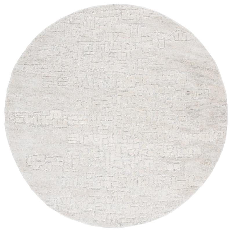SAFAVIEH Handmade Harvest Sheera Modern Wool Rug - 6' Round - Silver/Ivory