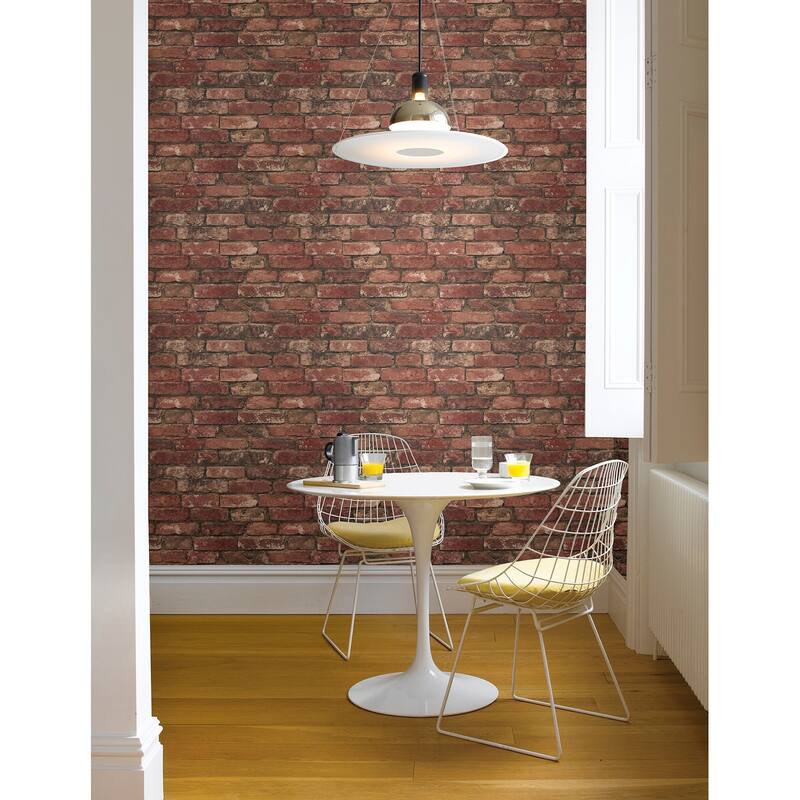 Brewster Davis Dark Red Exposed Brick Wallpaper - 20.5in x 396in x 0.025in