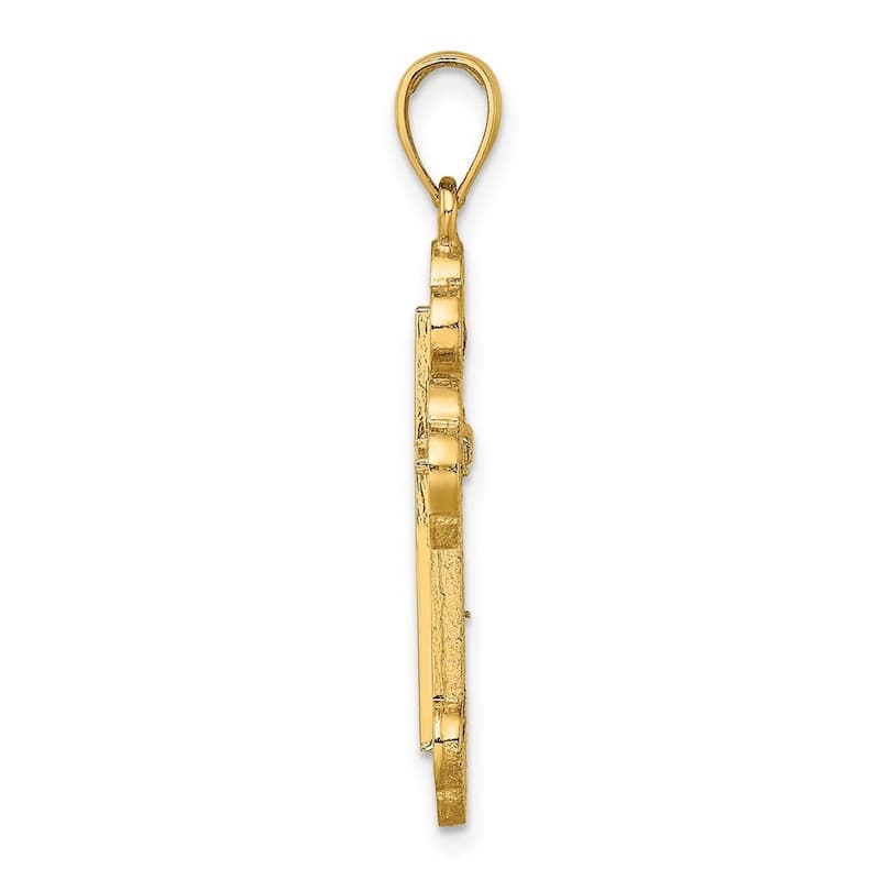 Curata 14k Yellow Gold Textured Budded Cross Necklace 18mm x 26mm