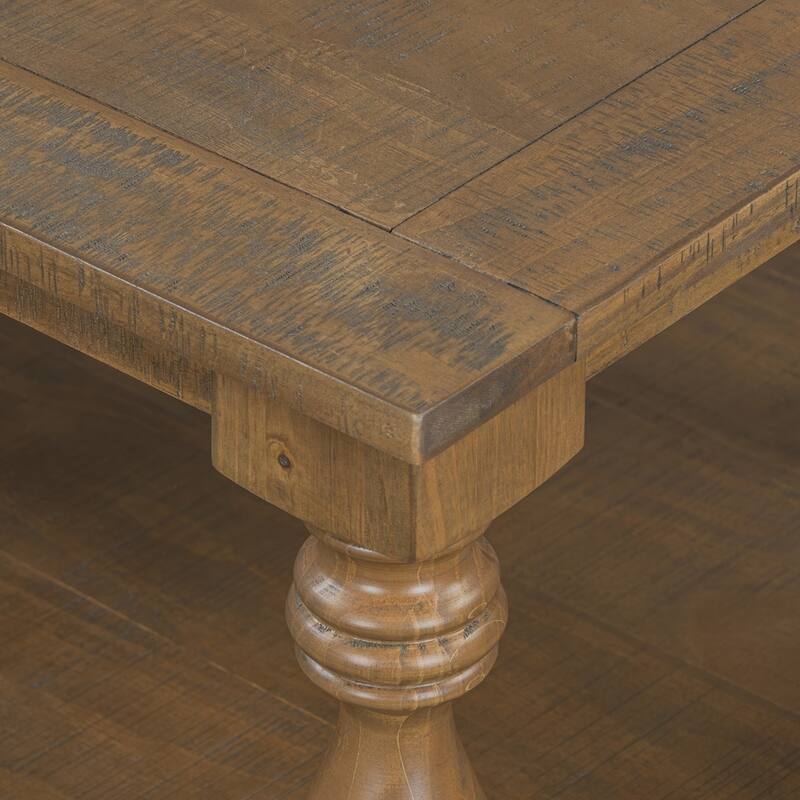 Vintage Coffee Table Featuring Artistic Vase Column Legs & Pine Veneer for Timeless Charm, Suitable for Living Room
