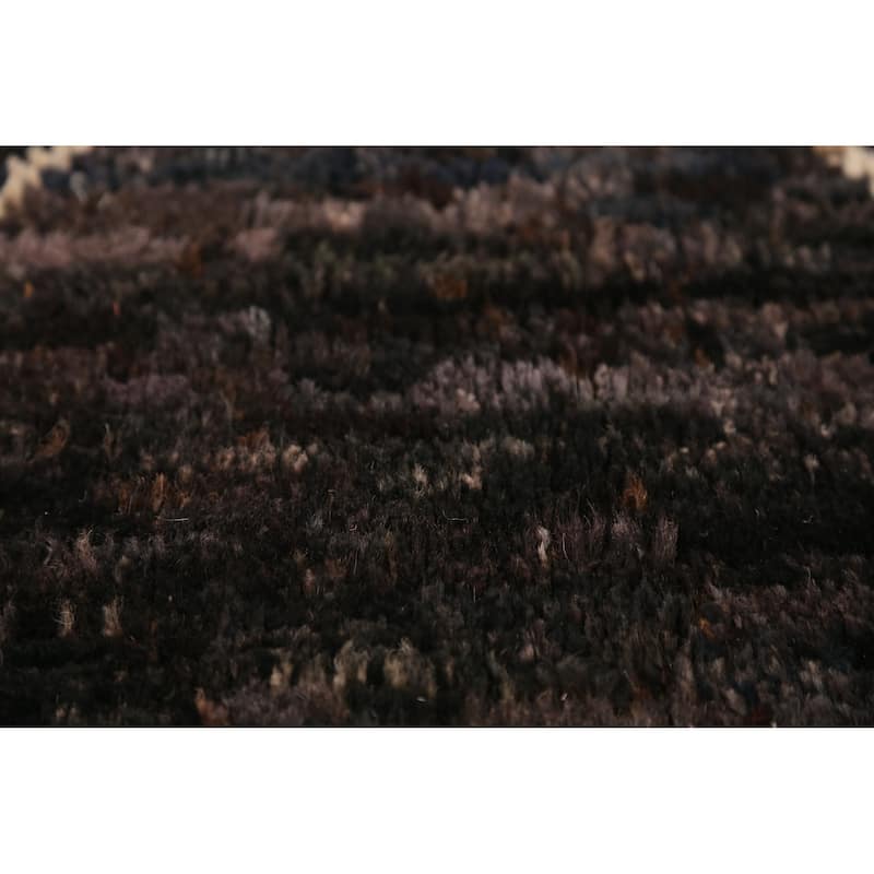 Geometric Black Moroccan Oriental Area Rug Handmade Wool Carpet - 6'11" x 9'9"