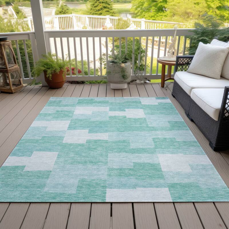 Machine Washable Indoor/ Outdoor Chantille Contemporary Blocks Rug