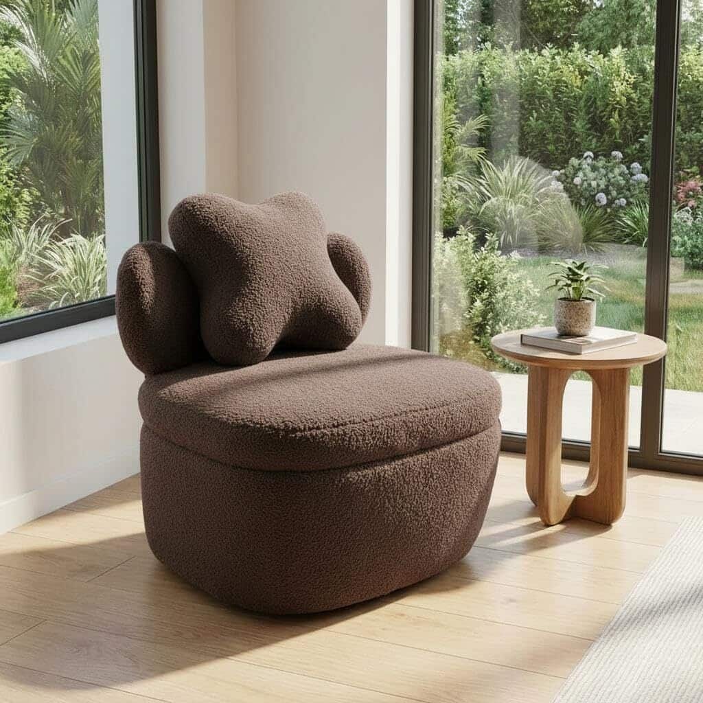 Modern Soft Toy Bear Accent Chair, Soft Boucle Upholstered Lounge Armchair