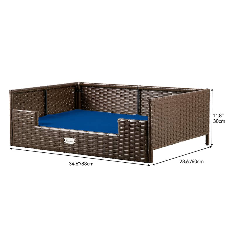 Moasis Elevated Rattan Dog Sofa with Cusion