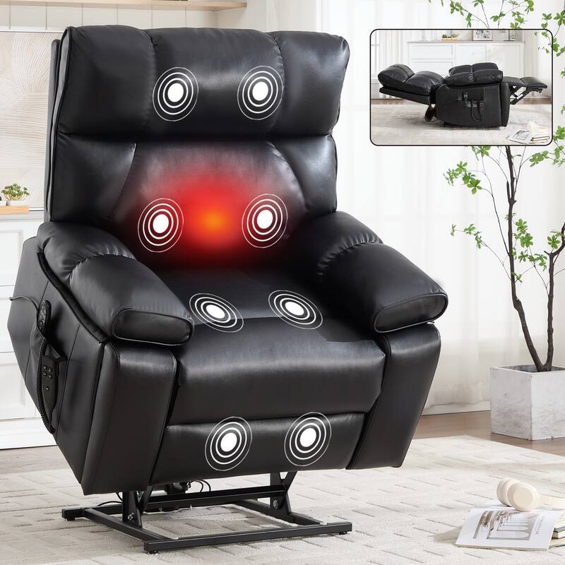 Leatheraire Heat Massage Dual Motor Infinite Position Up to 350 LBS Large Electric Power Lift Recliners with Hidden Cup Holders