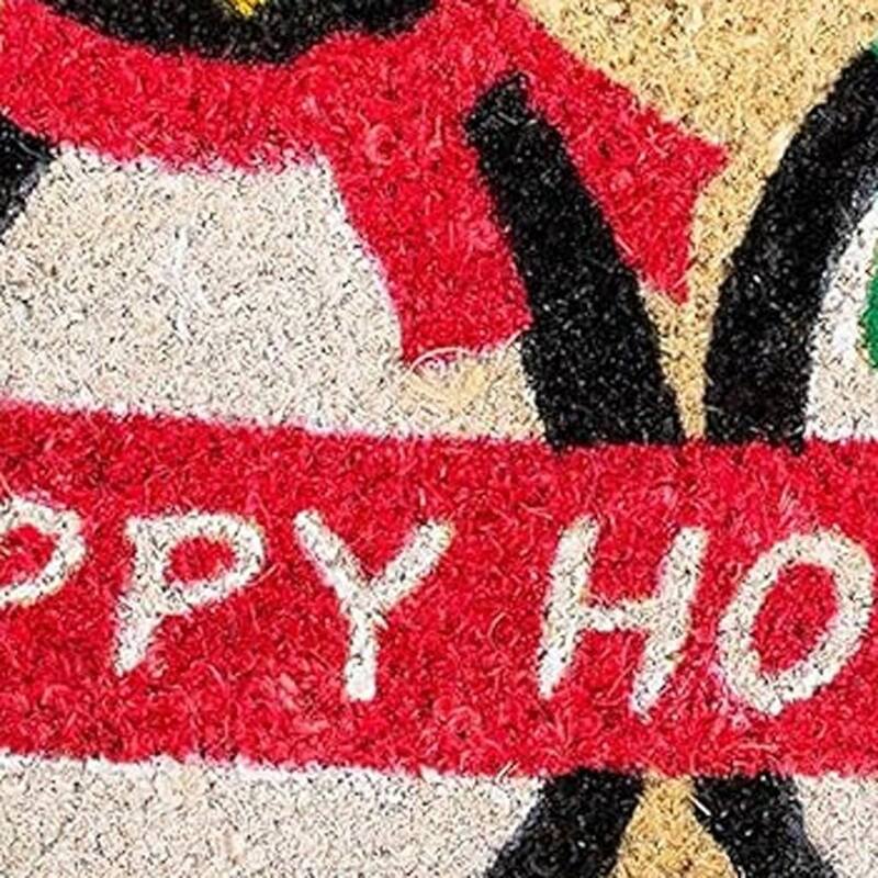 HomeRoots 17" X 29" Brown White And Red Christmas Happy Holidays Outdoor Coir Door Mat - 17.00' X '29.00