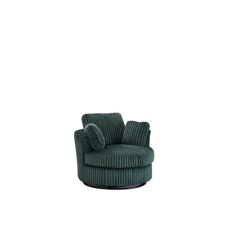 Oversized 360 Degreed Swivel Accent Chair Modern Soft Plush Corduroy Round Barrel Chair for Living Room Bedroom with Pillows