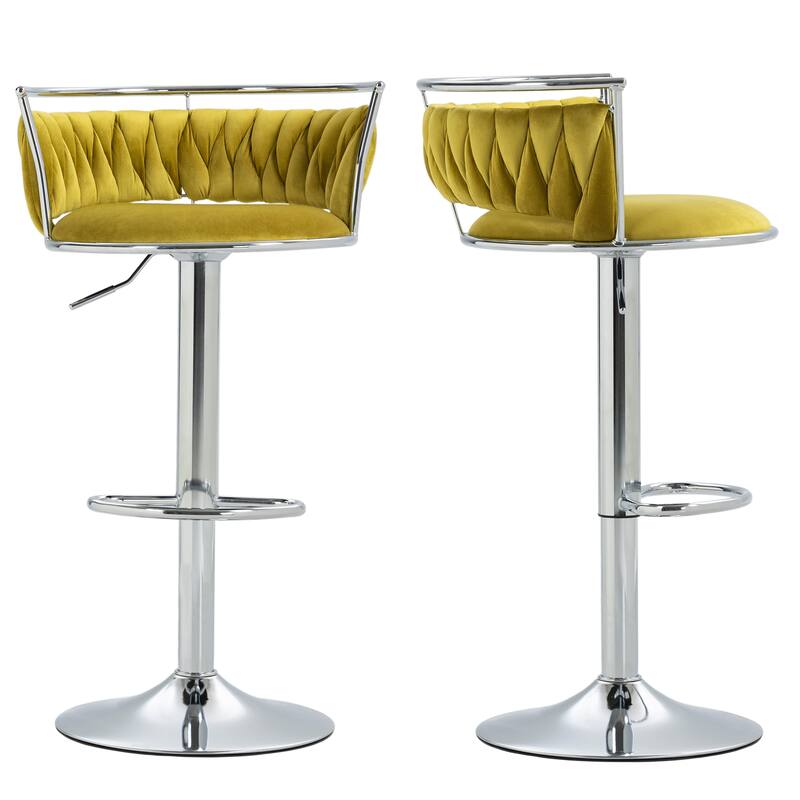 4 Set Velvet Adjustable Swivel Bar Stools With Backs