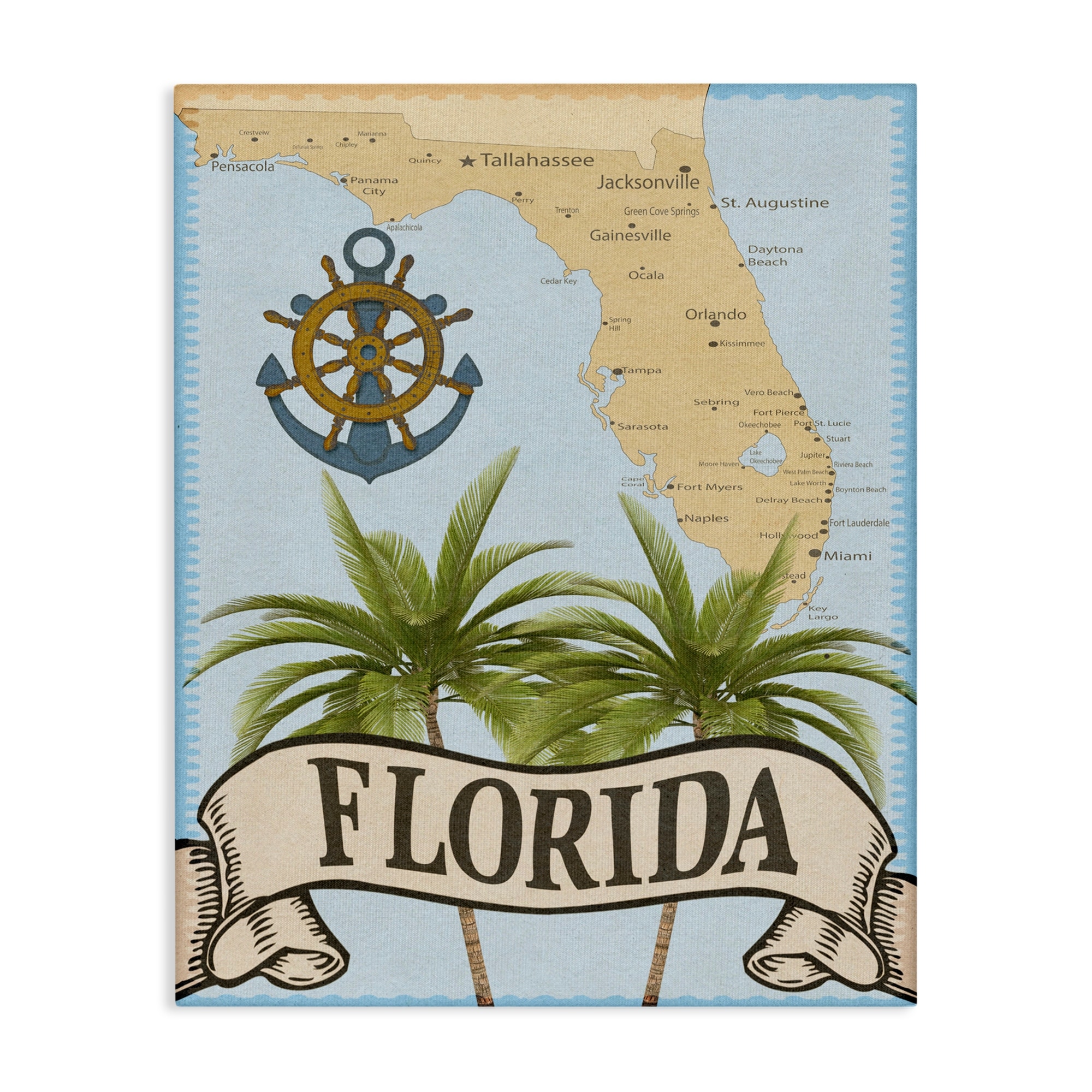 Stupell Florida Map Palm Trees Canvas Wall Art Design By Marcus Prime