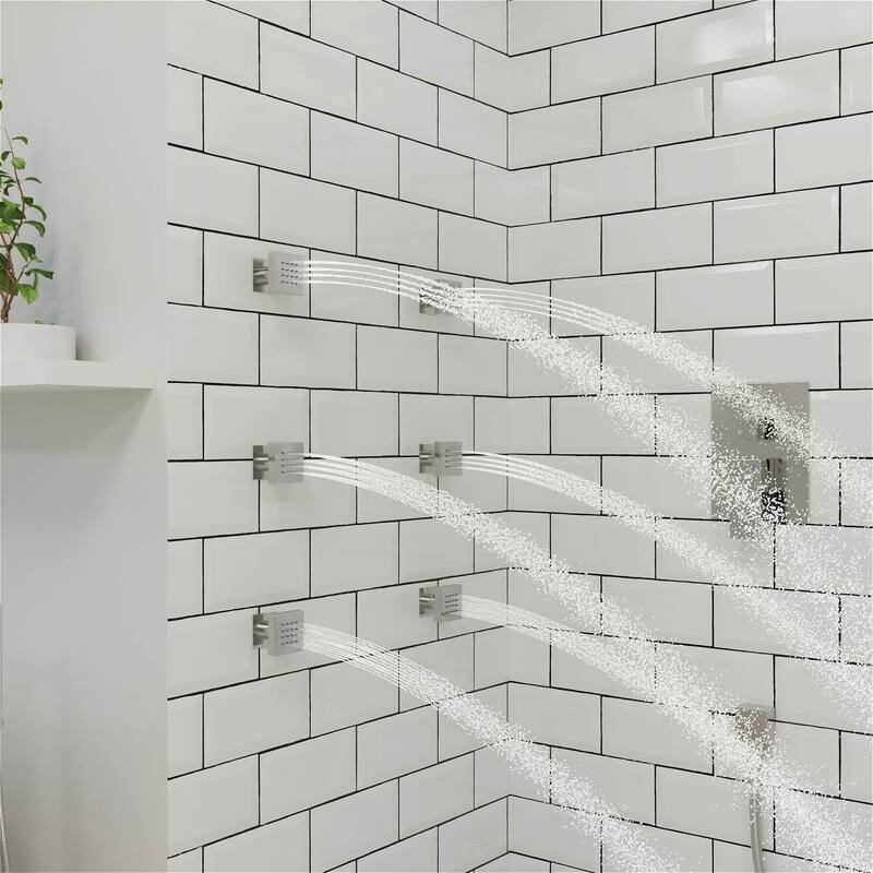 12" Wall Mount Rainfall 3 Way Thermostatic Faucet Shower System with Slide Bar, 6 Jets