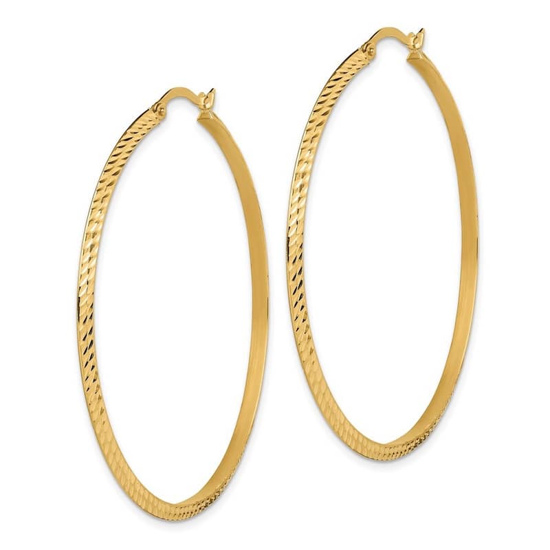 Curata 14k Yellow Gold Polished Sparkle Cut 52x2mm Hoop Earrings
