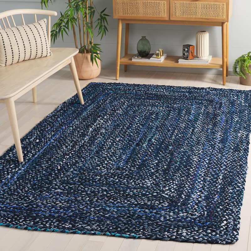 SAFAVIEH Georgine Handmade Nanny Braided Bohemian Cotton Rug - 6' Square - Navy/Blue