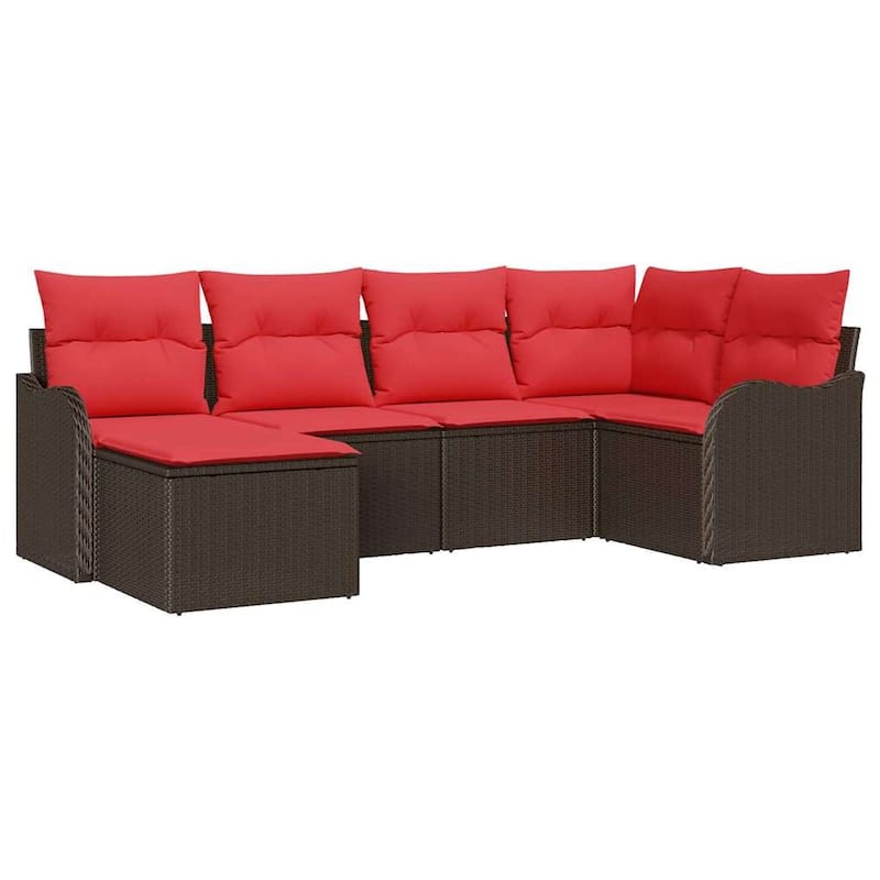 vidaXL 6/7 Garden Sofa Set with Cushions Black/Brown/Grey Poly Rattan - 91.5 x 48.2 x 27.2