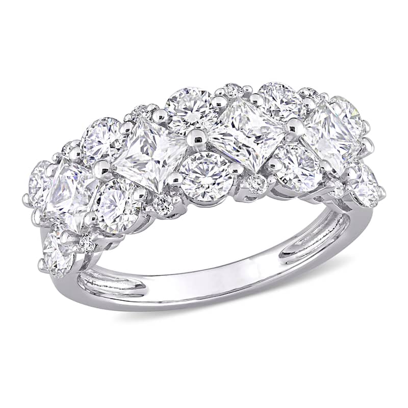 Miadora 3 1/10ct DEW Princess-cut Moissanite & 1/10ct TDW Diamond Anniversary Band in 10k White Gold