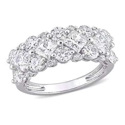 Miadora 3 1/10ct DEW Princess-cut Moissanite & 1/10ct TDW Diamond Anniversary Band in 10k White Gold