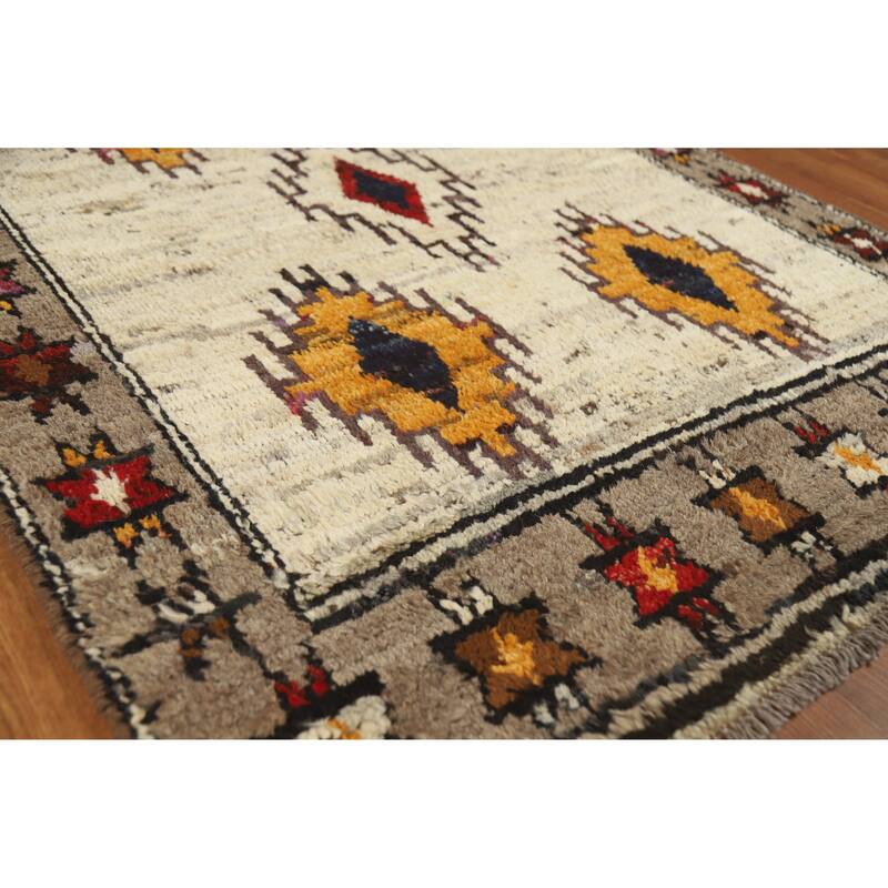 Geometric Moroccan Oriental Rug Handmade Beige Wool Carpet - 4'0" x 5'8" - 4'0" x 5'8" - Ivory/Beige