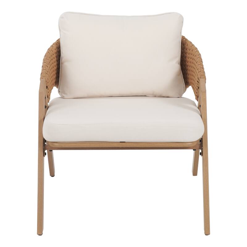 Roomfitters Outdoor Patio Chairs with Cushions, Acacia Frame Woven Rope Design, Set of 2