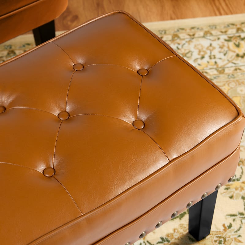 Glitzhome 22"W Mid-century PU Leather Tufted Ottoman Foot Stool
