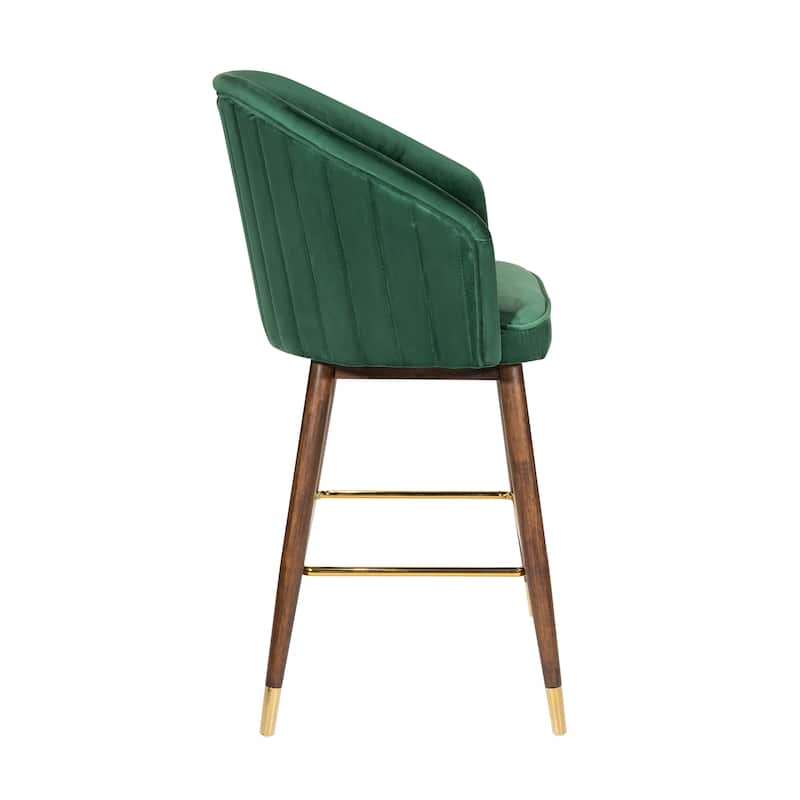 Porthos Home Olea Velvet Upholstered Bar Stools with Rubberwood Legs, Set of 2