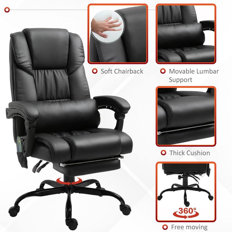 Vinsetto Office Desk Chair Recliner, Height Adjustable Movable Lumbar Support with 6-Point Vibrating Massage