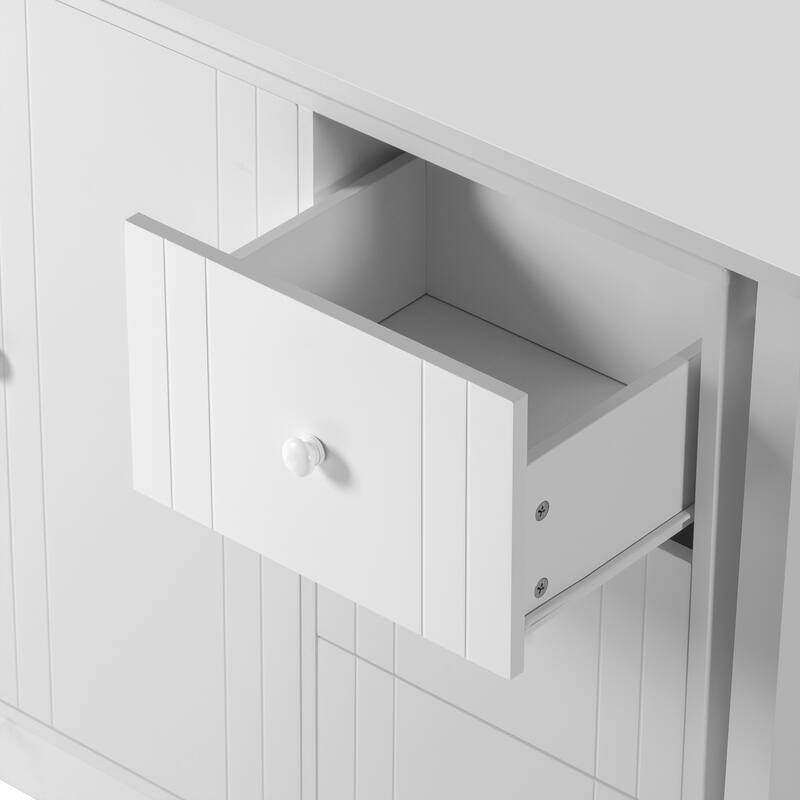 Wooden Sideboard with Extendable Table, Multifunctional Storage Cabinet with 2 Doors and 3 Drawers for Living Room