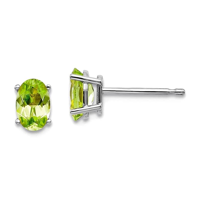 Curata 14k White Gold 6x4 Oval Genuine Gemstone Birthstone Stud Earrings - August