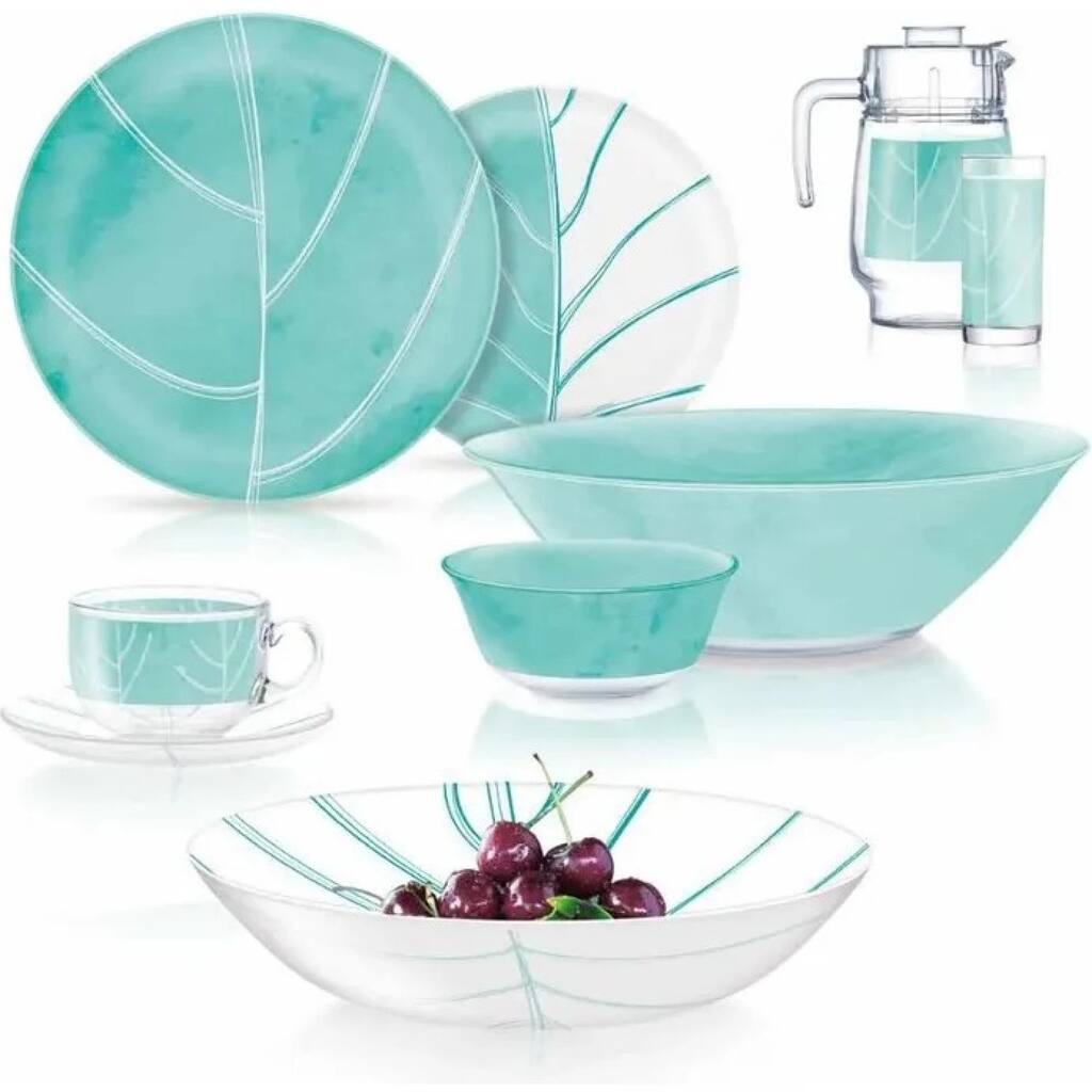 Luminarc Turquoise Glass Dinnerware Set of 44 for 6