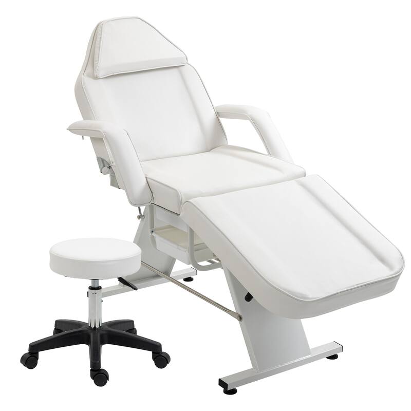 Massage Salon Tattoo Chair,2 Trays Esthetician Bed,Hydraulic Stool,3-Section Facial Table,Adjustable Barber Spa Beauty Equipment - White