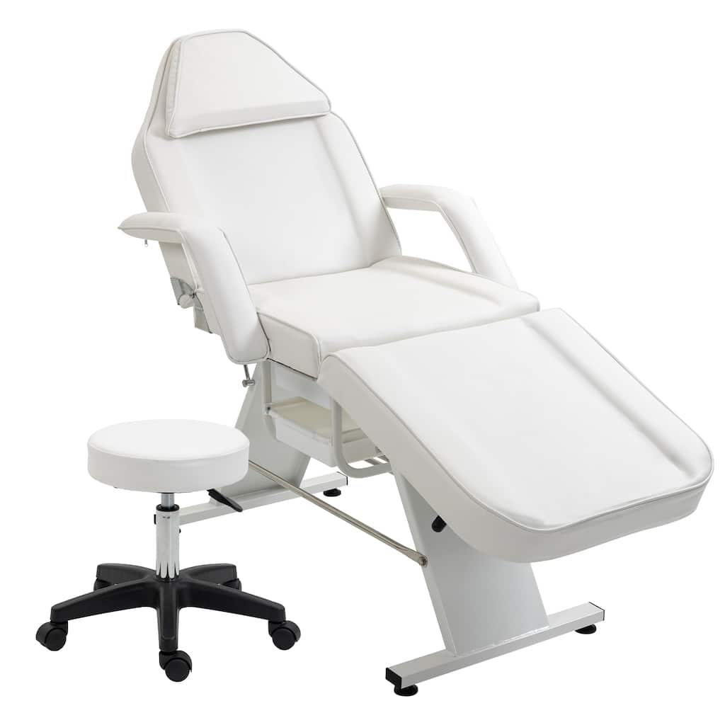 Massage Salon Tattoo Chair - 3-Section Adjustable Facial Bed with Two Trays & Hydraulic Stool, Multi-Purpose Spa Equipment