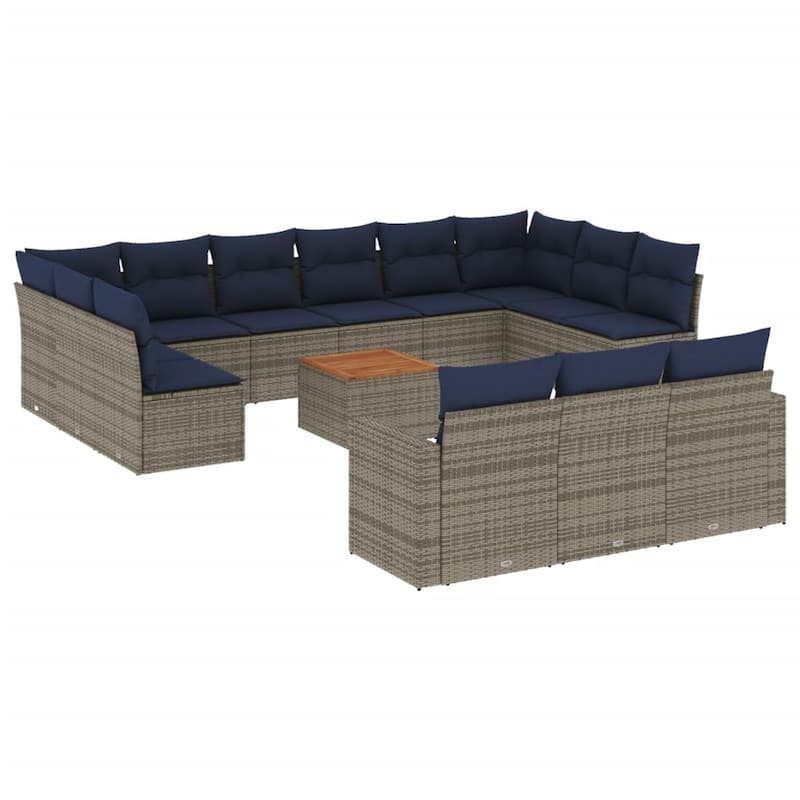 vidaXL 14 Piece Patio Sofa Set with Cushions Grey Poly Rattan - 24.4" x 24.4" x 27.2"