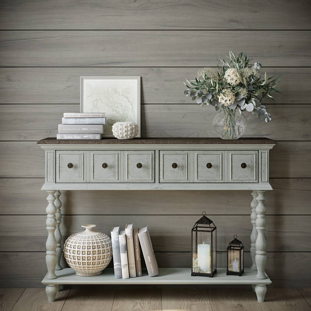 Montauk White Wood Two-Toned Weathered Console Table