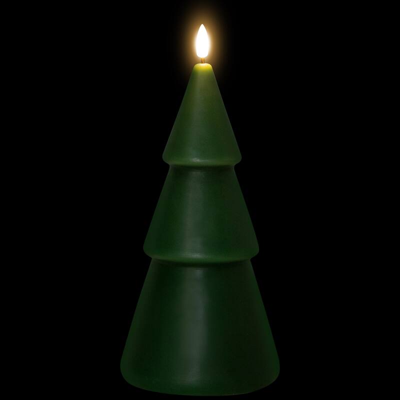 Flameless LED Flickering Christmas Tree Wax Candles - 10.5" - Green - Set of 2